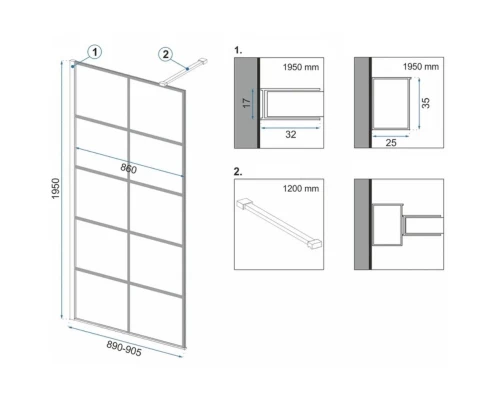 Неподвижная перегородка 90х195 см Rea Bler-1 REA-K7953 прозрачное