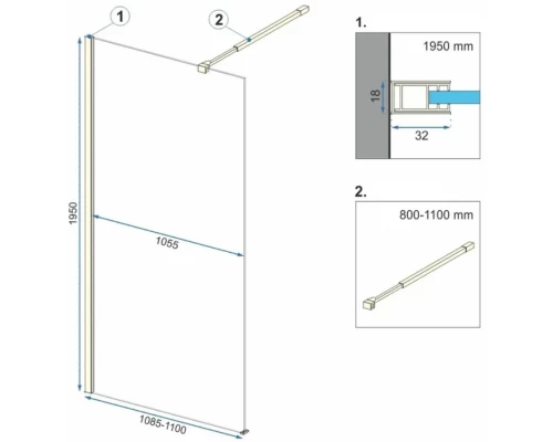 Неподвижная перегородка 110х195 см Rea Aero REA-K8441 прозрачное