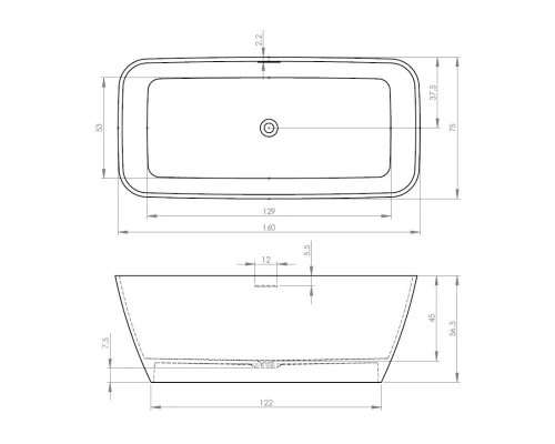 Ванна из литого мрамора 160x75 см Riho Malaga B123001105