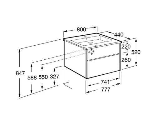 Тумба с раковиной белый глянец/антрацит 80 см Roca Ronda ZRU9302965 + 327470000