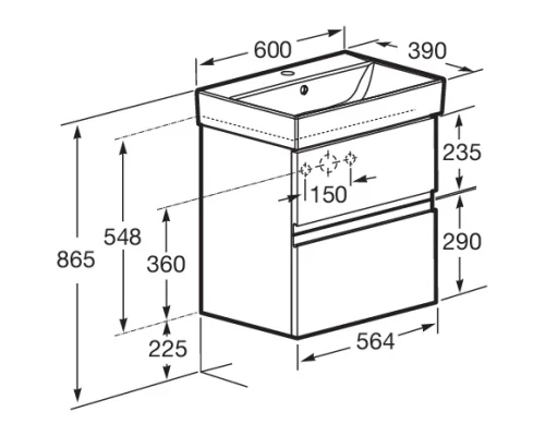 Тумба с раковиной белый матовый 60 см Roca Oleta A857639501 + 3274C400Y