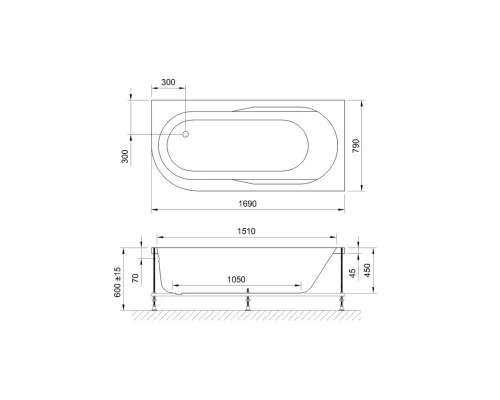 Акриловая ванна 169x79 см L Royal Bath Azur RB614203R