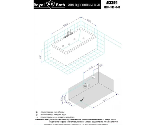 Акриловая гидромассажная ванна 180x90 см Royal Bath Accord De Luxe RB627100DL