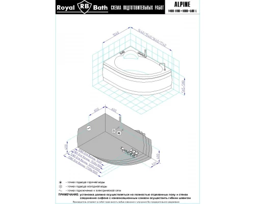 Акриловая гидромассажная ванна 150x100 см L Royal Bath Alpine De Luxe RB819100DL-L
