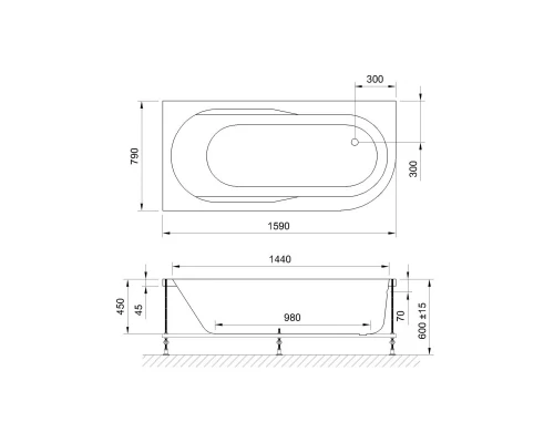 Акриловая гидромассажная ванна 159x79 см L Royal Bath Azur Standart RB614202ST-L