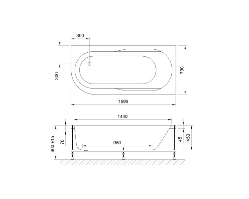 Акриловая гидромассажная ванна 159x79 см R Royal Bath Azur Standart RB614202ST-R