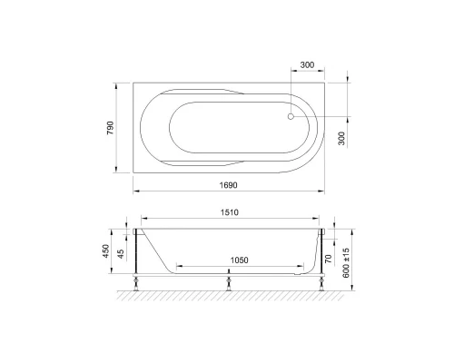 Акриловая гидромассажная ванна 169x79 см L Royal Bath Azur Standart RB614203ST-L