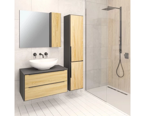 Зеркальный шкаф 85x75 см дуб/черный L/R Runo Мальта 00-00001103