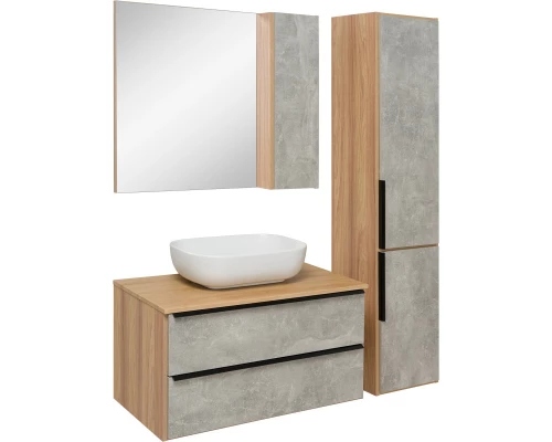 Зеркальный шкаф 85x75 см дуб/серый камень L/R Runo Мальта 00-00001104