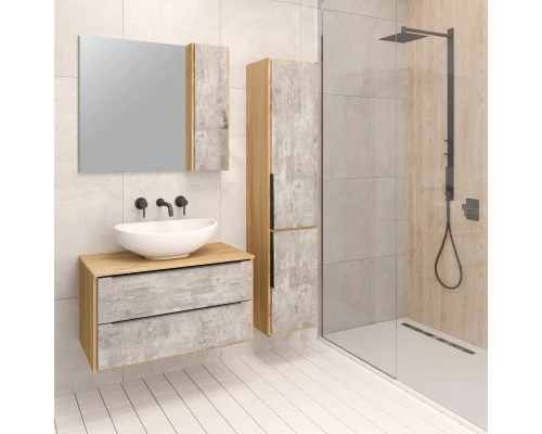 Зеркальный шкаф 85x75 см дуб/серый камень L/R Runo Мальта 00-00001104