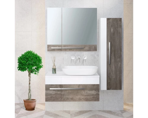 Зеркальный шкаф 85x75 см железный камень/белый Runo Вудлайн 00-00001347