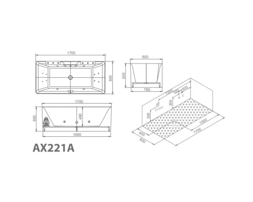 Акриловая гидромассажная ванна 170x80 см SSWW AX221A BGSN