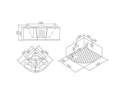 Акриловая гидромассажная ванна 152x152 см SSWW A111B BH608F