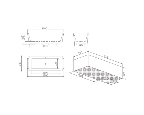 Акриловая ванна 170x73 см SSWW M702S