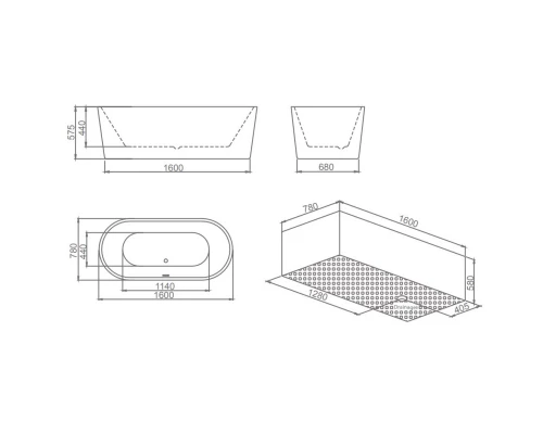 Акриловая ванна 160x78 см SSWW M707S