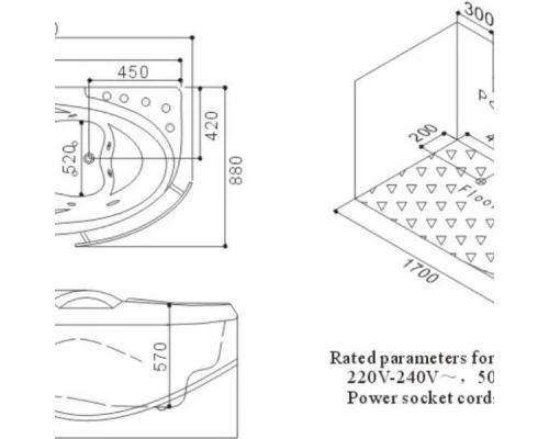 Акриловая гидромассажная ванна 173x88 см SSWW A307RBH168H
