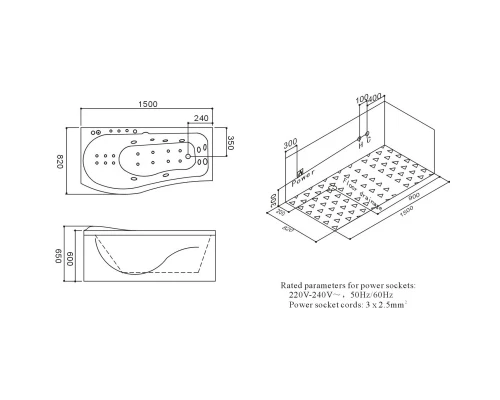 Акриловая гидромассажная ванна 150x82 см SSWW A101AR
