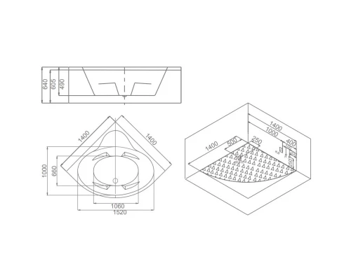 Акриловая гидромассажная ванна 140x140 см SSWW A1903 CGSP