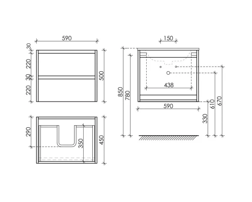 Комплект мебели дуб чарльстон 61 см Sancos Libra LB60ECH + CN7001 + Z600