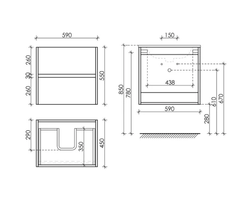 Комплект мебели дуб галифакс 61 см Sancos Urban UR60EG + CN7001 + AR600