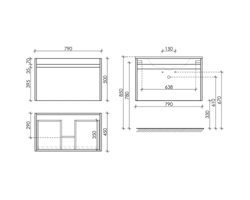 Комплект мебели дуб бардолино/белый глянец 81 см Sancos Smart SM80E + CN7005 + AR800