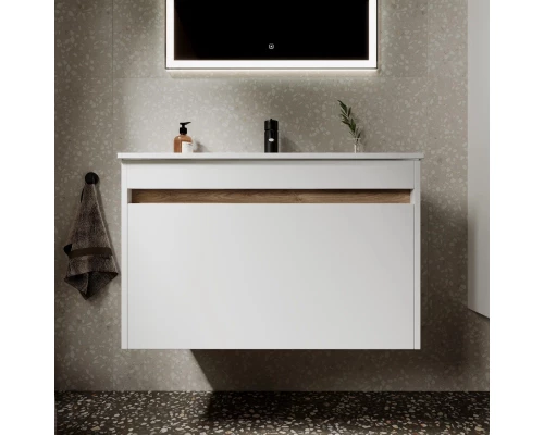 Тумба с раковиной белый глянец 81 см Sancos Smart SM80W + CN7005