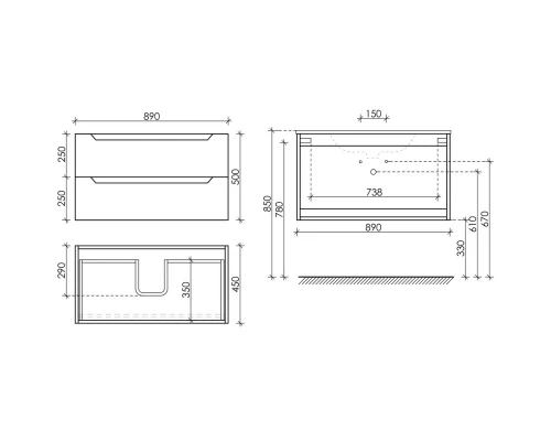 Комплект мебели белый глянец 91 см Sancos Norma 2.0 NR2.090W + CN7002 + PA900