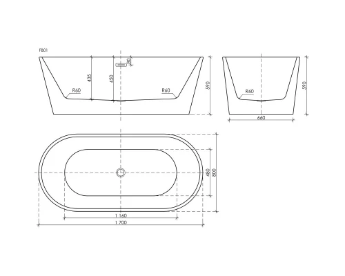 Акриловая ванна 170x80 см Sancos Mimi FB01
