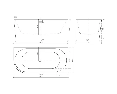 Акриловая ванна 170x80 см R Sancos Veneto FB12