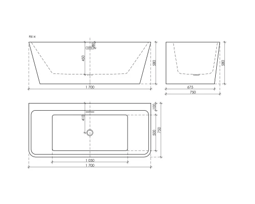 Акриловая ванна 170x75 см Sancos Square FB14