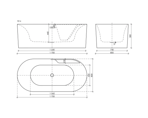 Акриловая ванна 170x80 см Sancos Omega FB16