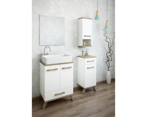 Шкаф подвесной белый матовый/вяз швейцарский Sanflor Ингрид C03691