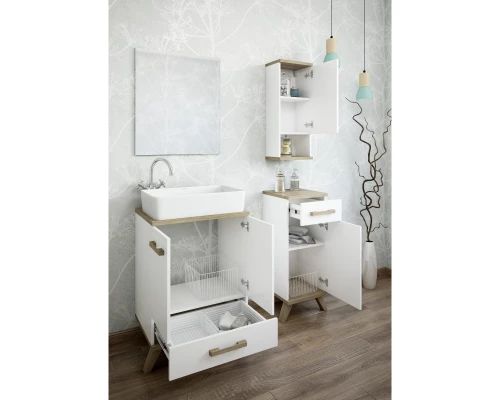 Шкаф подвесной белый матовый/вяз швейцарский Sanflor Ингрид C03691