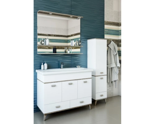 Пенал напольный белый матовый/орегон R Sanflor Бруно C02729