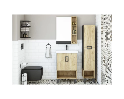 Пенал подвесной дуб крафт золотой/черный матовый L/R Sanflor Выборг C16296