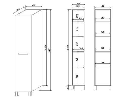 Пенал напольный белый глянец R Sanflor Одри H0000001202