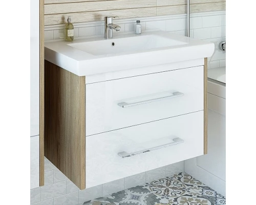 Тумба с раковиной швейцарский вяз/белый глянец 70,5 см Sanflor Ларго C0002122 + 4620008197746