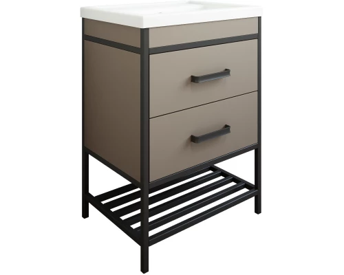 Тумба с раковиной тауп матовый/черный 60 см Sanflor Норд C08106 + S-UM-COM60/1-w