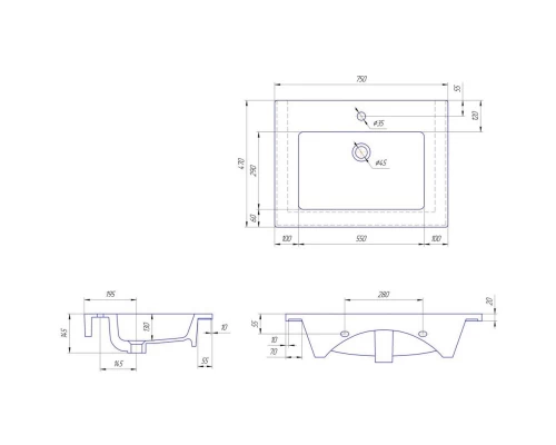 Комплект мебели индиго матовый 75 см Sanflor Ванесса C000005881 + 4640021062210 + C000005879