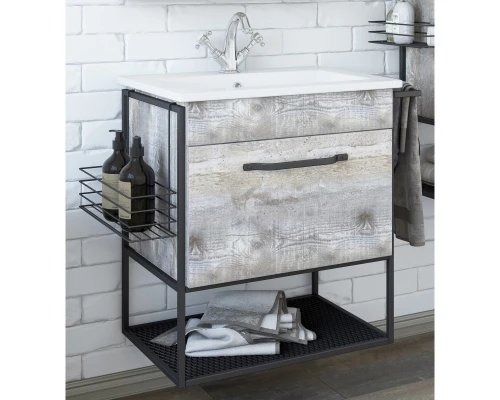 Тумба с раковиной бетон пайн экзотик/черный 69,7 см Sanflor Бруклин C16403 + S-UM-COM60/1-w