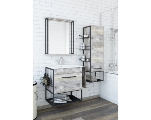 Тумба с раковиной бетон пайн экзотик/черный 69,7 см Sanflor Бруклин C16403 + S-UM-COM60/1-w