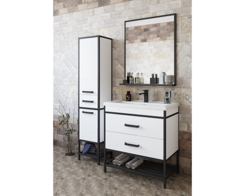 Тумба с раковиной белый матовый/черный 80 см Sanflor Норд C04606 + S-UM-COM80/1-w