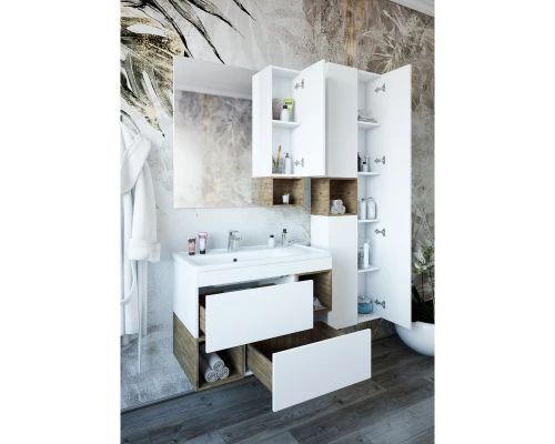 Тумба с раковиной белый матовый/дуб рустикальный 81 см Sanflor Даллас C04836 + 4640021065198