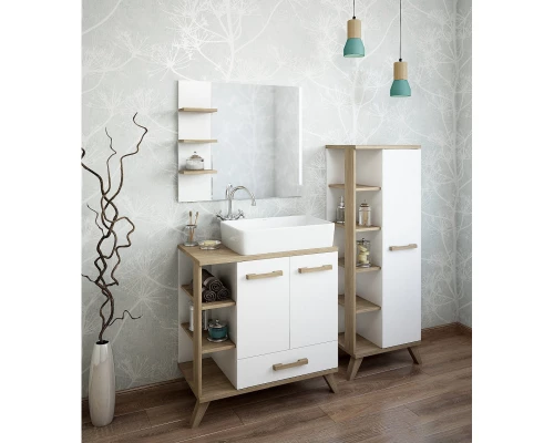 Комплект мебели белый матовый/вяз швейцарский 80 см Sanflor Ингрид C000005876 + 4640021064269 + C000005875