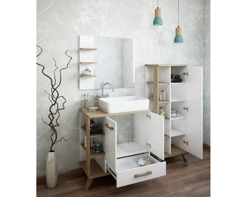 Комплект мебели белый матовый/вяз швейцарский 80 см Sanflor Ингрид C000005876 + 4640021064269 + C000005875