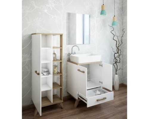 Комплект мебели белый матовый/вяз швейцарский 60 см Sanflor Ингрид C0001916 + 4640021064269 + C0001914