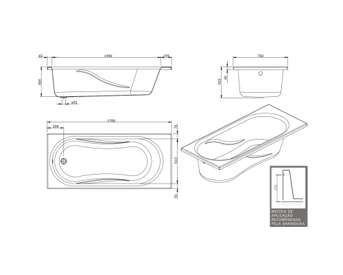 Акриловая ванна 170x75 см Sanindusa Aveiro 8031000000