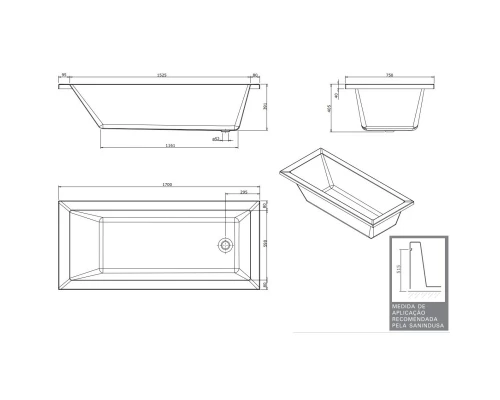 Акриловая ванна 170x75 см Sanindusa Vertice 8059000000