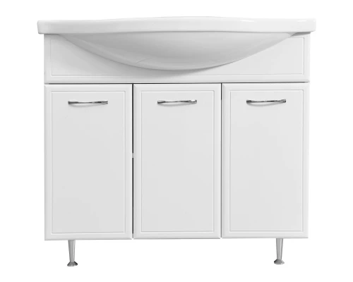 Тумба белый глянец/белый матовый 86,5 см с бельевой корзиной Stella Polar Концепт SP-00000134