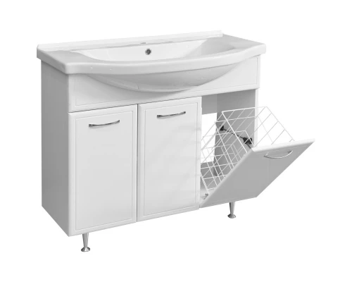 Тумба белый глянец/белый матовый 86,5 см с бельевой корзиной Stella Polar Концепт SP-00000134